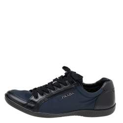 Pre Owned Prada Sport Navy Blue/Black Nylon And Leather Low Top Sneakers Size 37
