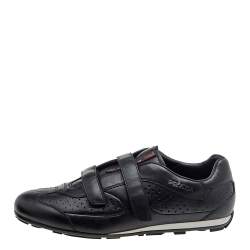 Prada Sport Black Leather Double Velcro Strap Slip On Sneakers