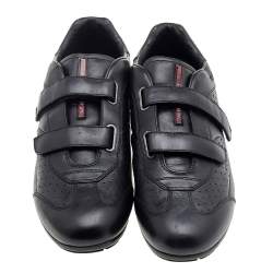 Prada Sport Black Leather Double Velcro Strap Slip On Sneakers Size 46