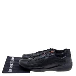 Prada Sport Black Leather And Knit Fabric Low Top Sneakers Size 44.5