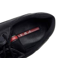 Prada Sport Black Leather And Knit Fabric Low Top Sneakers Size 44.5