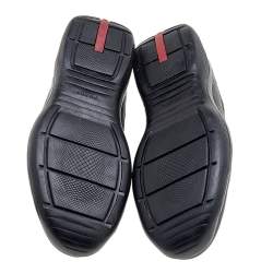 Prada Sport Black Leather And Knit Fabric Low Top Sneakers Size 44.5