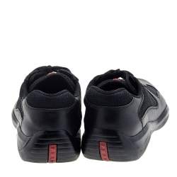 Prada Sport Black Leather And Knit Fabric Low Top Sneakers Size 44.5