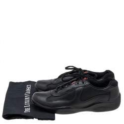 Pre Owned Prada Sport Black Leather And Knit Fabric Low Top Sneakers Size 41.5