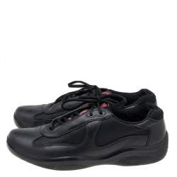 Pre Owned Prada Sport Black Leather And Knit Fabric Low Top Sneakers Size 41.5