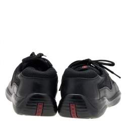 Pre Owned Prada Sport Black Leather And Knit Fabric Low Top Sneakers Size 41.5