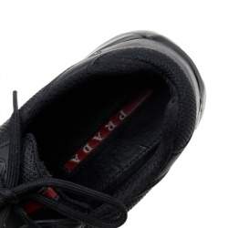 Pre Owned Prada Sport Black Leather And Knit Fabric Low Top Sneakers Size 41.5