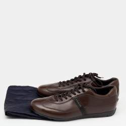 Pre Owned Prada Sport Brown Leather Logo Stripe Low Top Sneakers Size 43.5