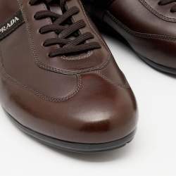 Pre Owned Prada Sport Brown Leather Logo Stripe Low Top Sneakers Size 43.5