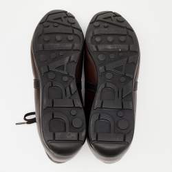 Pre Owned Prada Sport Brown Leather Logo Stripe Low Top Sneakers Size 43.5