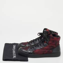 Pre Owned Prada Sport Black/Red Leather And Camo Print Nylon High Top Sneakers Size 42.5