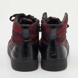 Pre Owned Prada Sport Black/Red Leather And Camo Print Nylon High Top Sneakers Size 42.5