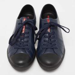Pre Owned Prada Sport Navy Blue/Black Leather Lace-Up Sneakers Size 45.5