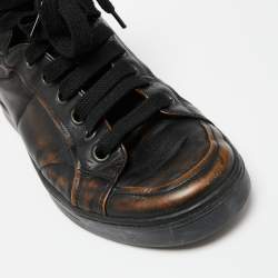 Prada Sport Black/Brown Leather High-Top Sneakers Size 39.5