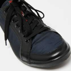 Pre Owned Prada Sport Black/Navy Blue/Black Leather And Nylon Low Top Sneakers Size 42.5