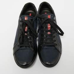 Pre Owned Prada Sport Black/Navy Blue/Black Leather And Nylon Low Top Sneakers Size 42.5