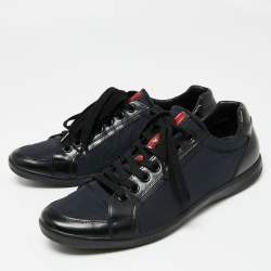Pre Owned Prada Sport Black/Navy Blue/Black Leather And Nylon Low Top Sneakers Size 42.5
