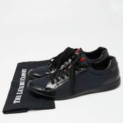 Pre Owned Prada Sport Black/Navy Blue/Black Leather And Nylon Low Top Sneakers Size 42.5
