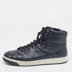 Pre Owned Prada Sport Navy Blue Patent and Leather High-Top Sneakers Size 44.5
