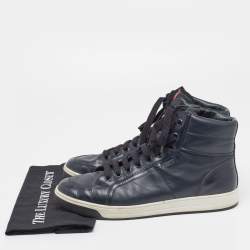 Pre Owned Prada Sport Navy Blue Patent and Leather High-Top Sneakers Size 44.5