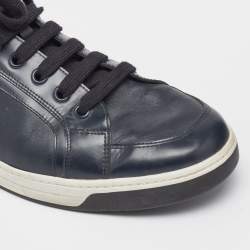 Pre Owned Prada Sport Navy Blue Patent and Leather High-Top Sneakers Size 44.5