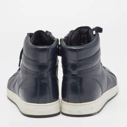 Pre Owned Prada Sport Navy Blue Patent and Leather High-Top Sneakers Size 44.5