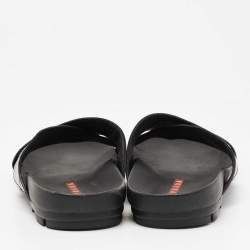 Pre Owned Prada Sport Navy Blue Croc Embossed Leather Flat Slide Sandals Size 39.5