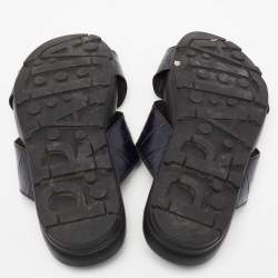 Pre Owned Prada Sport Navy Blue Croc Embossed Leather Flat Slide Sandals Size 39.5