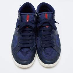 Pre Owned Prada Sport Navy Blue Nylon And Leather Mid Top Sneakers Size 43.5