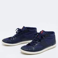 Pre Owned Prada Sport Navy Blue Nylon And Leather Mid Top Sneakers Size 43.5