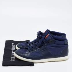 Pre Owned Prada Sport Navy Blue Nylon And Leather Mid Top Sneakers Size 43.5