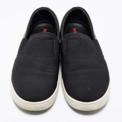 Prada Sport Black Canvas and Leather Slip-On Sneakers Size 42