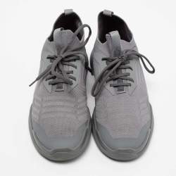 Pre Owned Prada Sport Grey Knit Fabric Low Top Sneakers Size 43