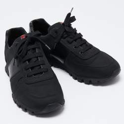 Pre Owned Prada Sport Black Canvas and Leather Low-Top Sneakers Size 42