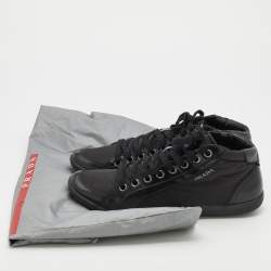 Pre Owned Prada Sport Black Nylon And Leather Lace Up Low Top Sneakers Size 40.5