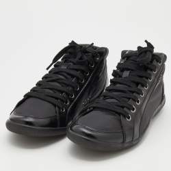 Pre Owned Prada Sport Black Nylon And Leather Lace Up Low Top Sneakers Size 40.5