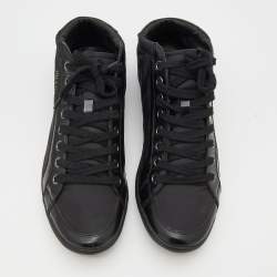 Pre Owned Prada Sport Black Nylon And Leather Lace Up Low Top Sneakers Size 40.5