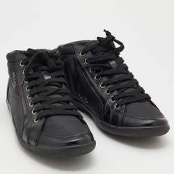 Pre Owned Prada Sport Black Nylon And Leather Lace Up Low Top Sneakers Size 40.5