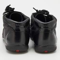 Pre Owned Prada Sport Black Nylon And Leather Lace Up Low Top Sneakers Size 40.5