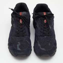 Pre Owned Prada Sport Navy Blue Suede And Camouflage Print Nylon Low Top Sneakers Size 43