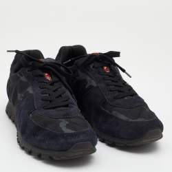 Pre Owned Prada Sport Navy Blue Suede And Camouflage Print Nylon Low Top Sneakers Size 43