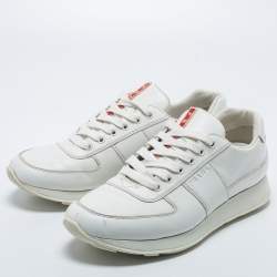 Pre Owned Prada Sport White Leather Low-Top Sneakers Size 43.5