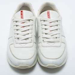 Pre Owned Prada Sport White Leather Low-Top Sneakers Size 43.5