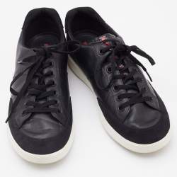 Prada Sport Black Leather and Suede Low Top Sneakers Size 42