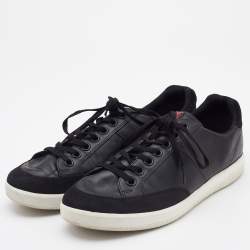 Prada Sport Black Leather and Suede Low Top Sneakers Size 42