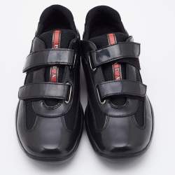 Pre Owned Prada Sport Patent Leather and Mesh Velcro Low Top Sneakers Size 38