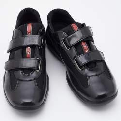 Pre Owned Prada Sport Patent Leather and Mesh Velcro Low Top Sneakers Size 38