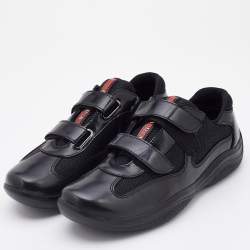 Pre Owned Prada Sport Patent Leather and Mesh Velcro Low Top Sneakers Size 38
