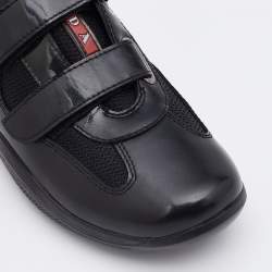 Pre Owned Prada Sport Patent Leather and Mesh Velcro Low Top Sneakers Size 38