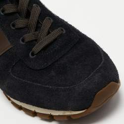 Prada Sport Navy Blue/Brown Suede and Leather Low Top Sneakers Size 42
